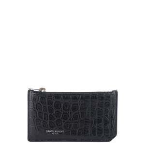 SAINT LAURENT Zipped Croc Embossed Leather Card Case